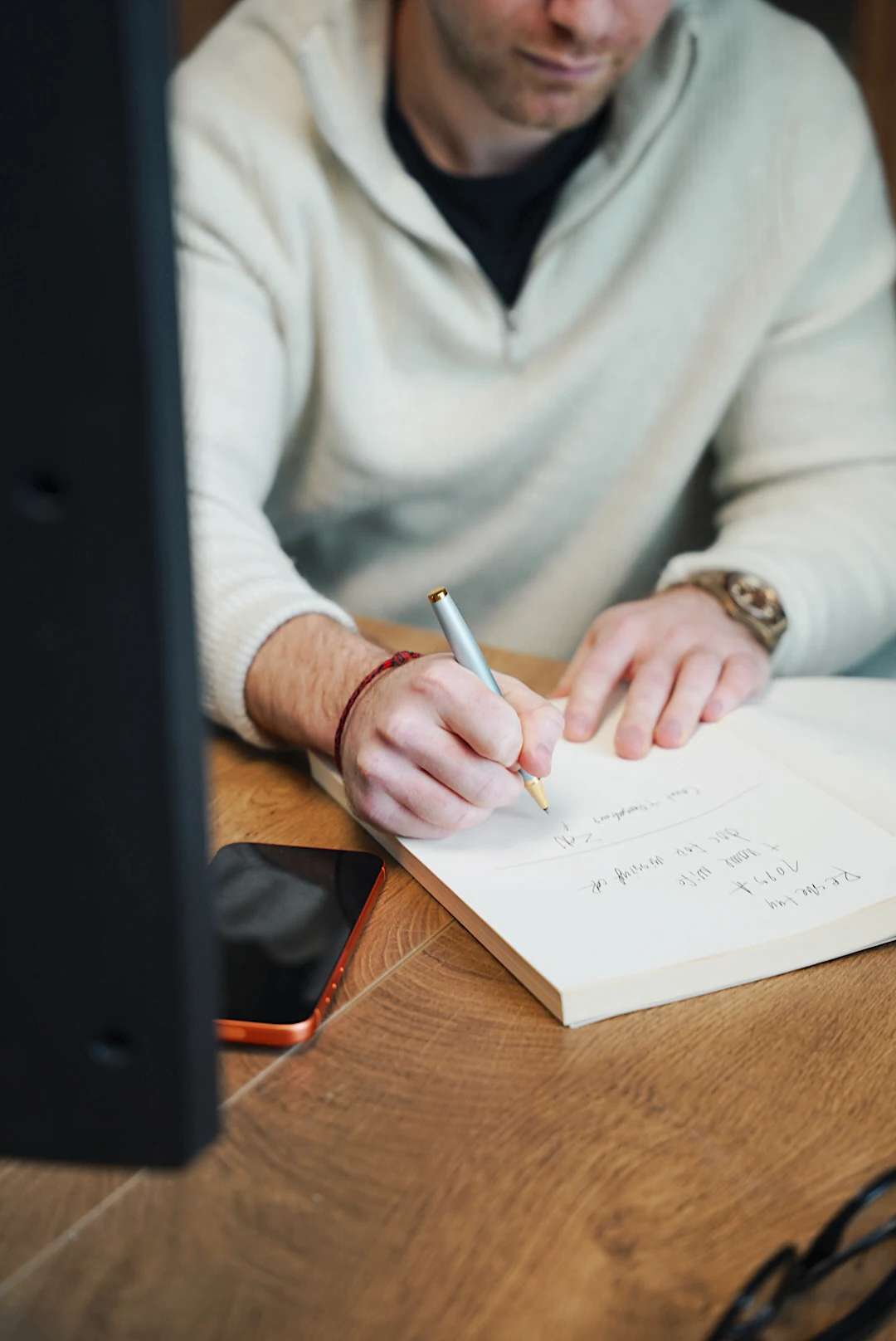 Close-up of thoughtful planning with documents